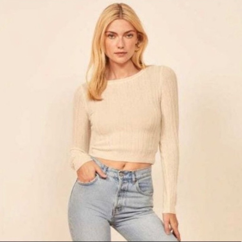 Reformation Cropped Cashmere Crew Sweater in Ivory Size Small
